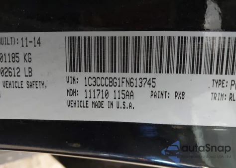 2015 Chrysler 200 S z USA, uszkodzony, nr VIN 1C3CCCBG1FN613745